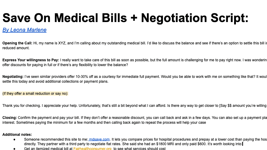 Negotiate Your Medical Bills Script