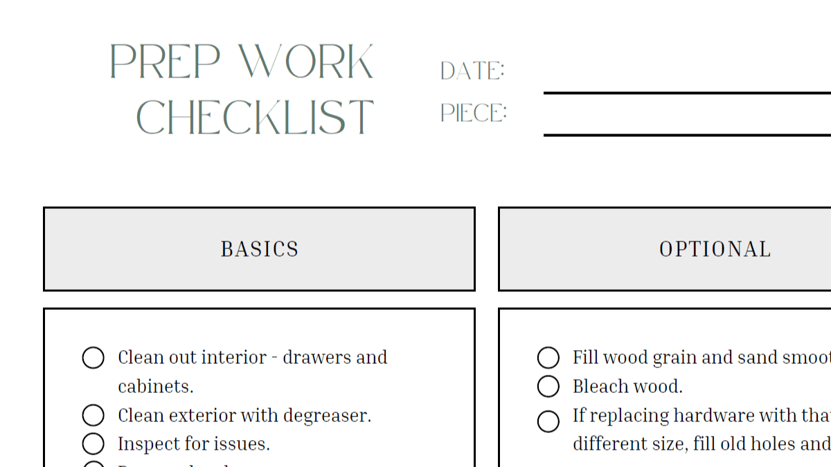FREE Furniture Flipping Prep Work Checklist 