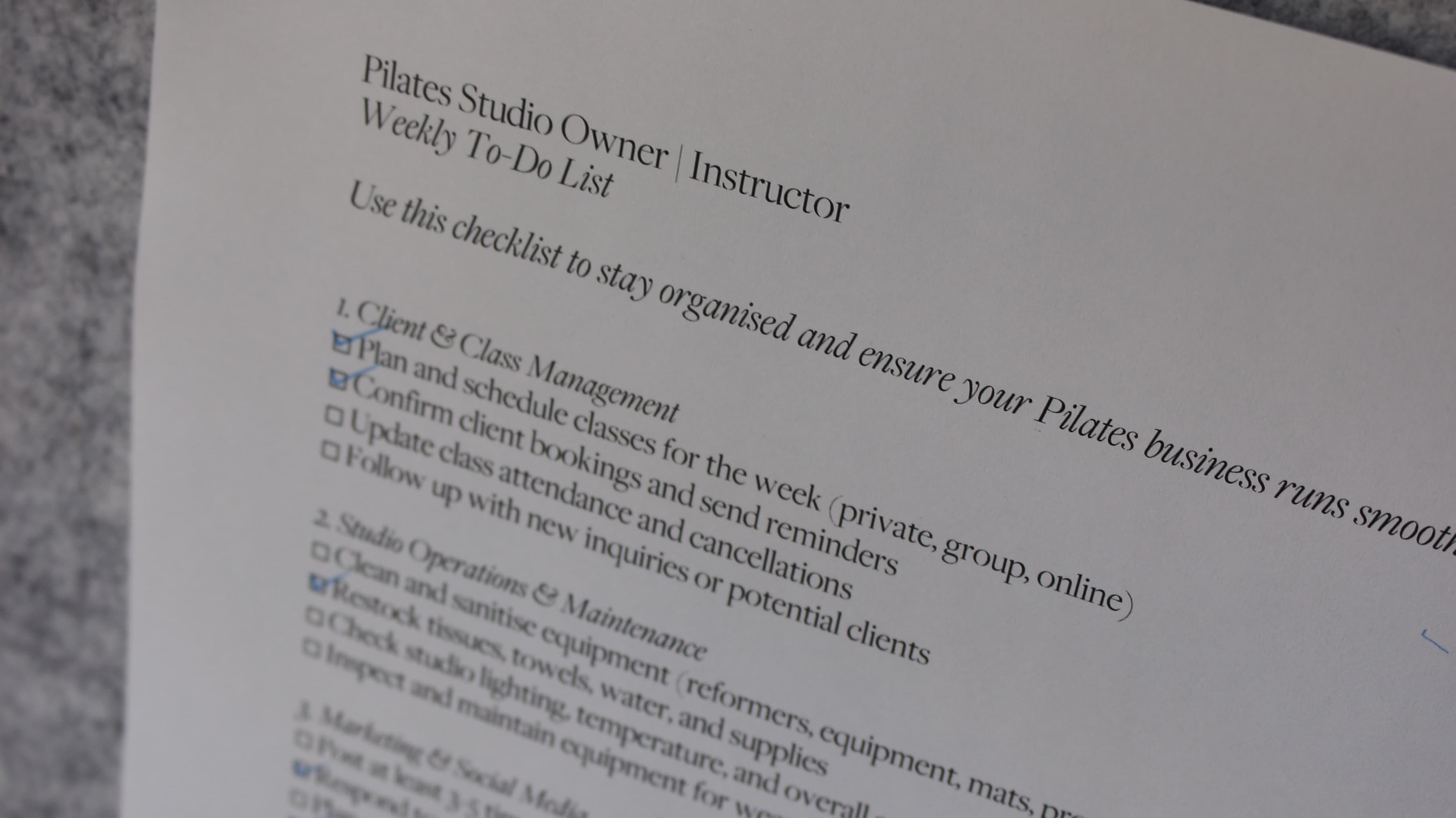 Studio Owner / Instructor Weekly To-Do List!