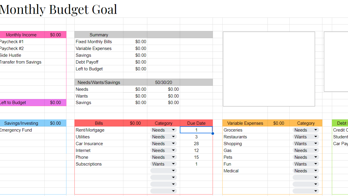 My Simple Monthly Budget Spreadsheet