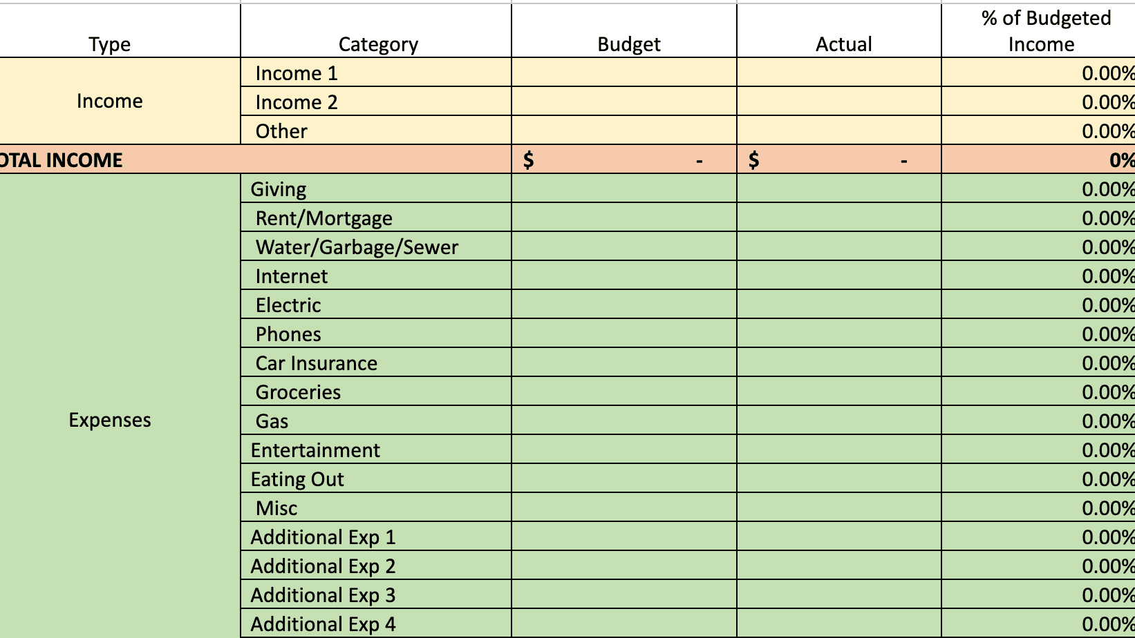 Monthly Budget Template