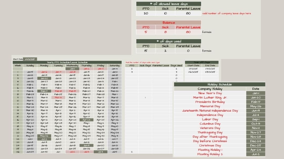 Annual PTO/Leave Schedule