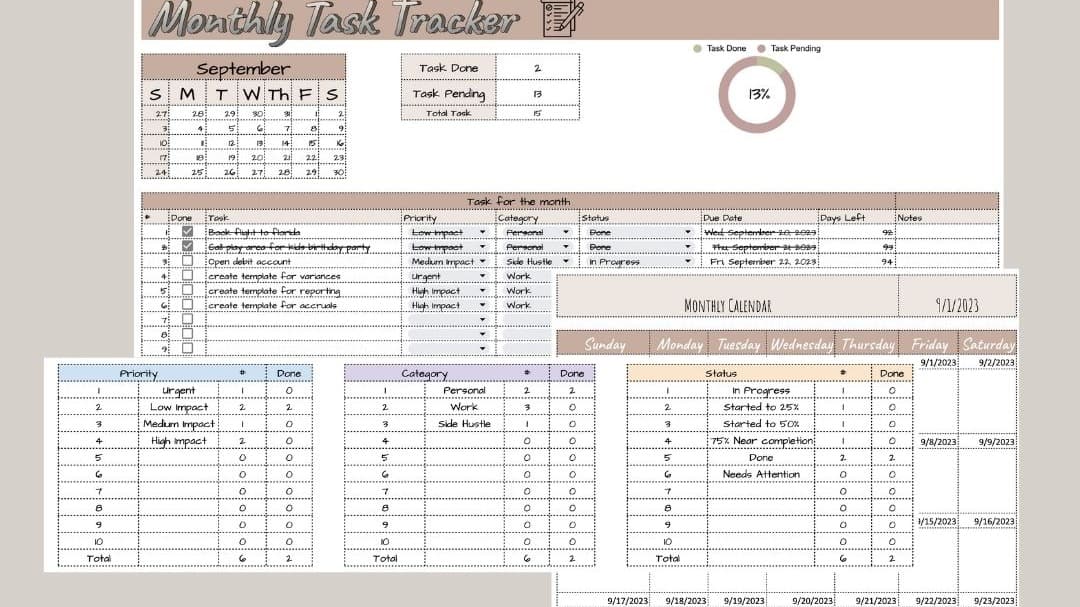 Monthly Task Tracker with Calendar