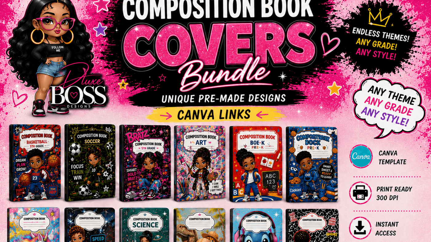 Composition Book Covers Bundle | Canva Templates