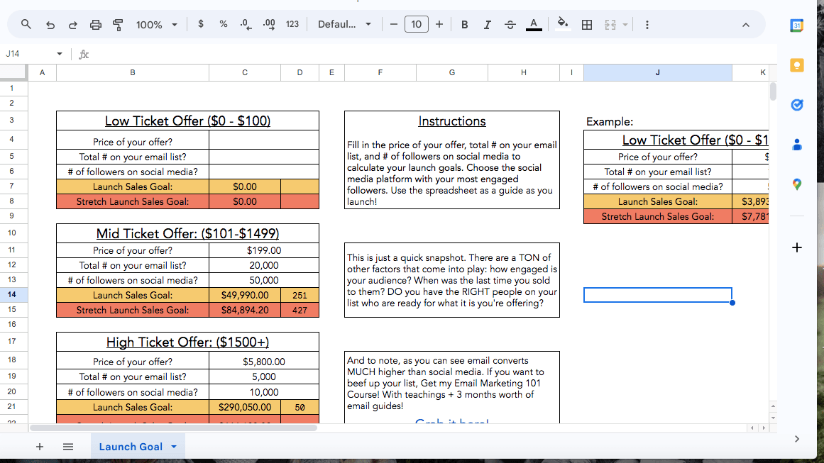 Get My Launch Goals Calculator!