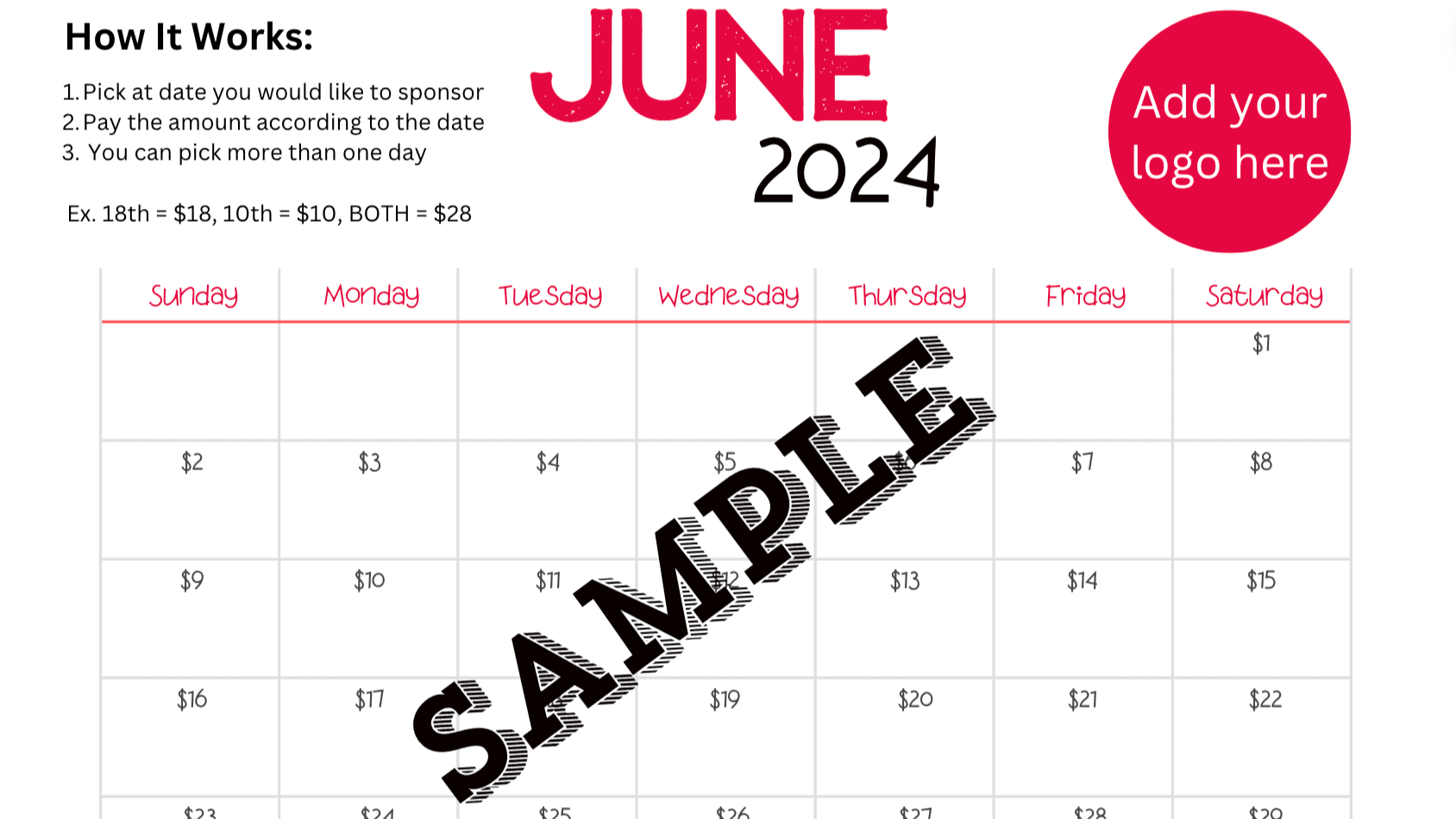 Pick the Date Fundraising Calendar