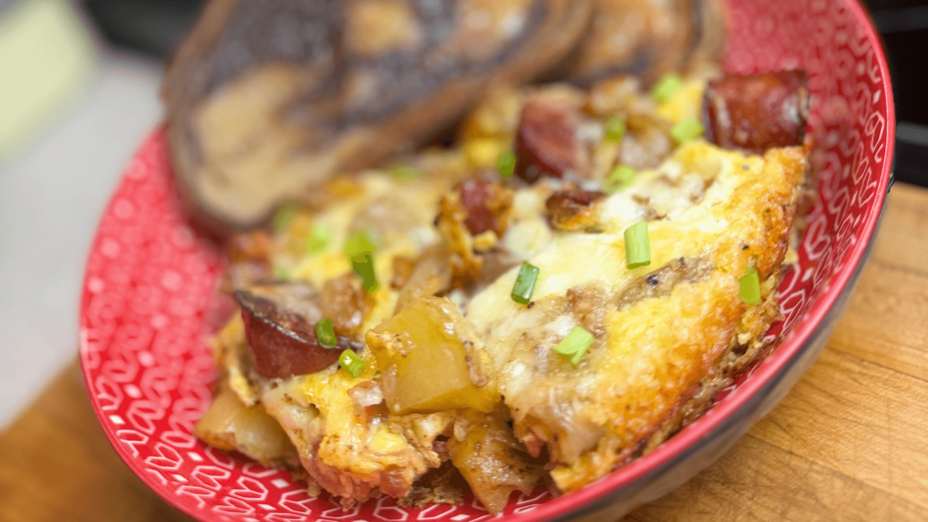 Kielbasa, Bacon, Egg & Cheddar Breakfast Skillet