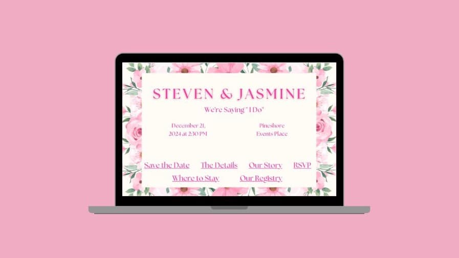Pink Floral Wedding Website