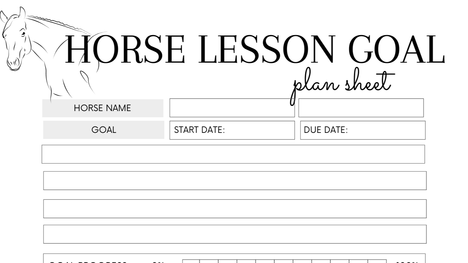 Get a Horse Riding Goal Sheet