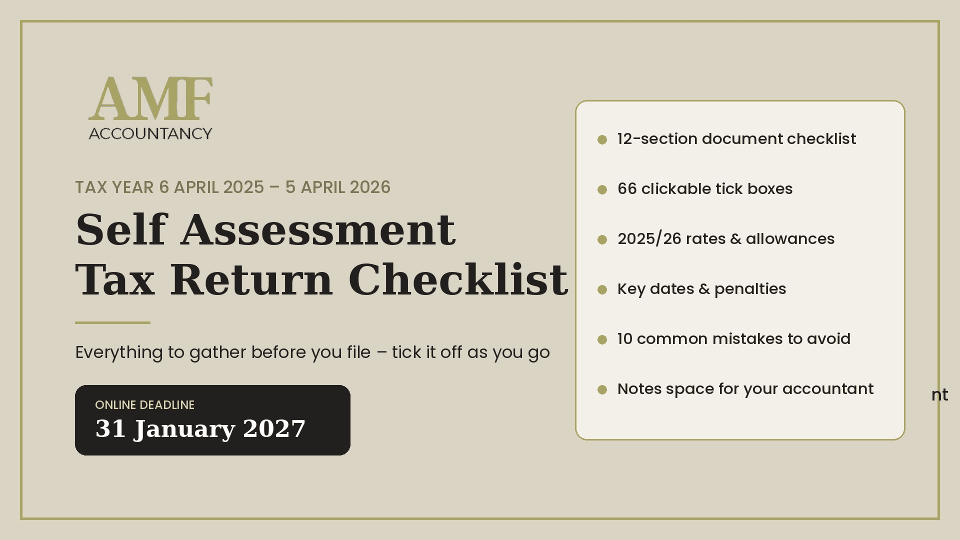 2025/26 Self Assessment Tax Return Checklist