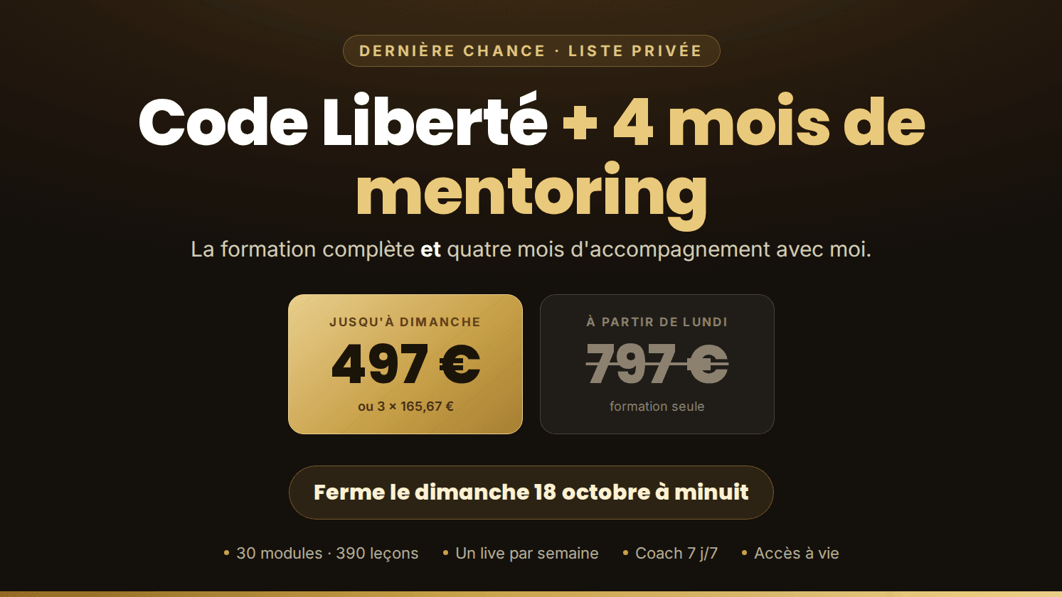 CODE LIBERTÉ + MENTORING DERNIÈRE CHANCE ‼️