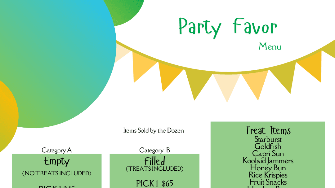 Party Favor Menu
