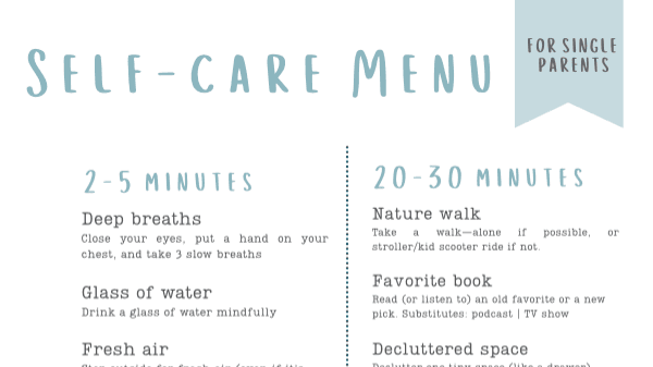 Self-Care Menu for Single Parents