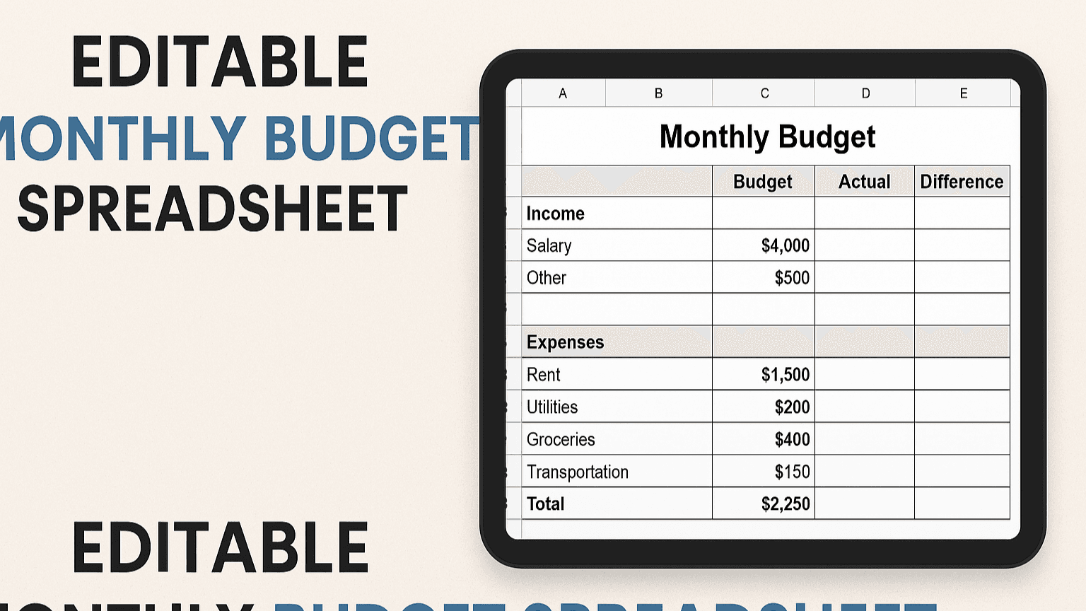 BUDGETING SPREADSHEET TEMPLATE