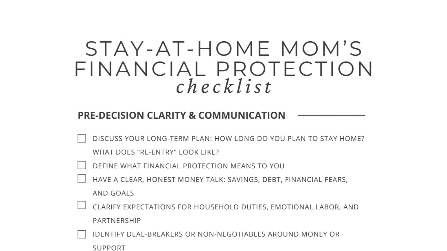 Get the SAHM Financial Protection Checklist