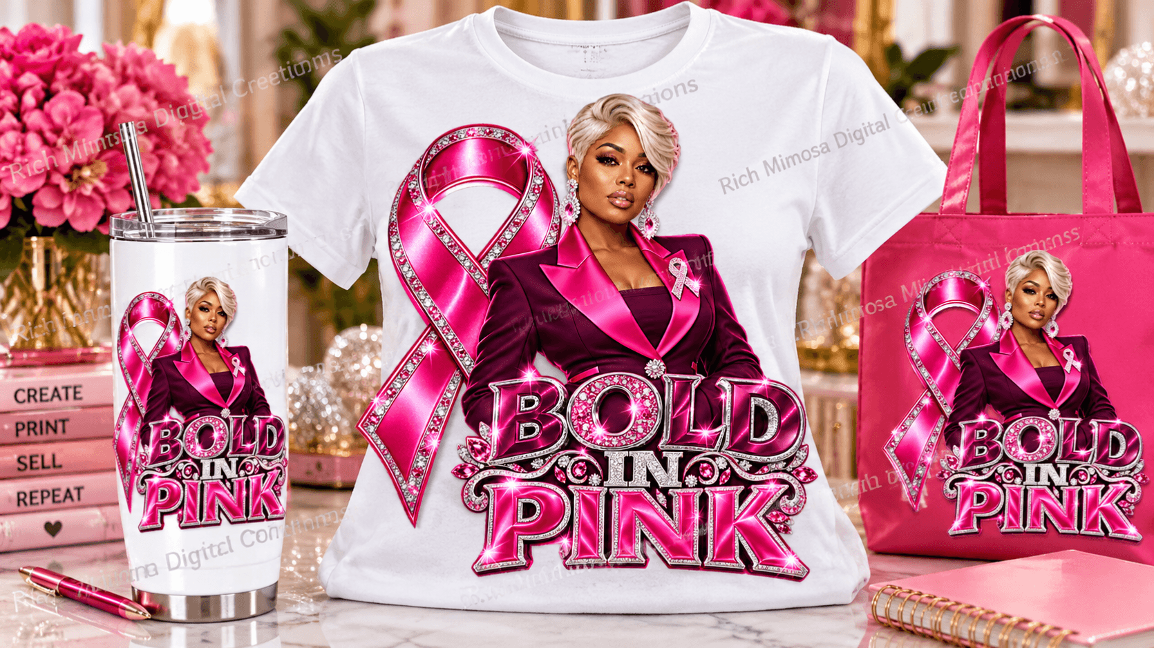 Bold in Pink Breast Cancer Awareness PNG + PLR