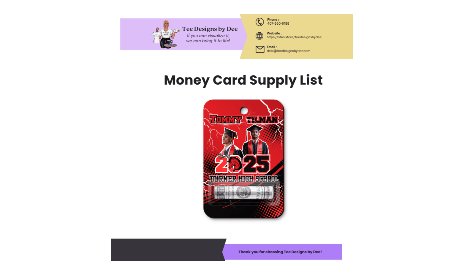 FREE Money Card Supply List