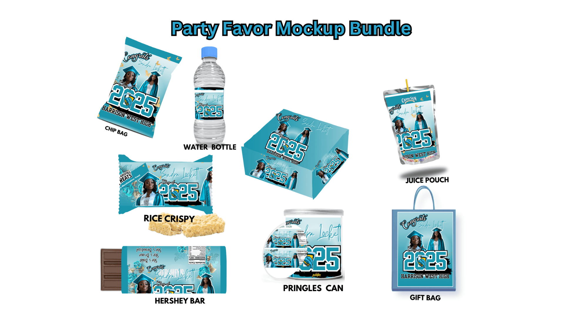 Editable 8pc Grad Party Favor Bundle