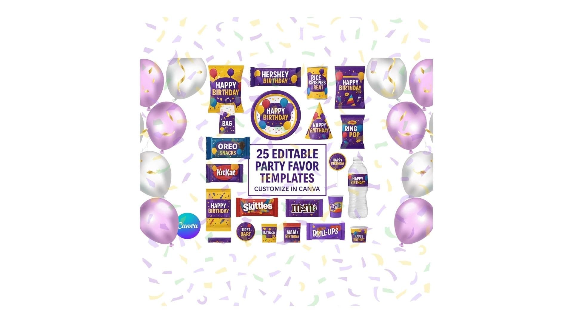 25 Editable Party Favor Canva Templates Bundle