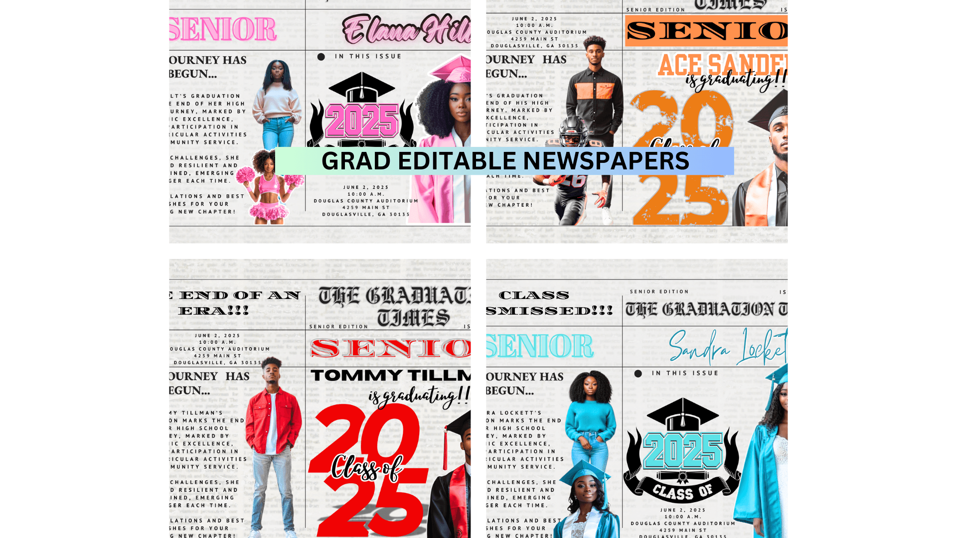 Editable 4pc Grad Newspaper Bundle