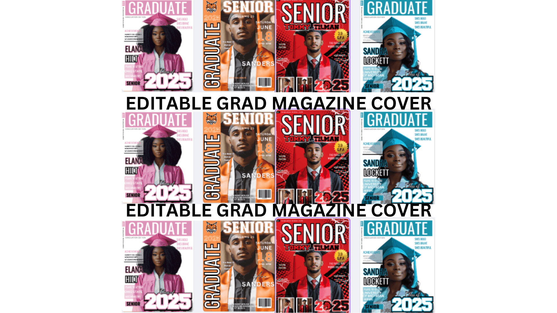 Editable 4pc Grad Magazine Cover Bundle