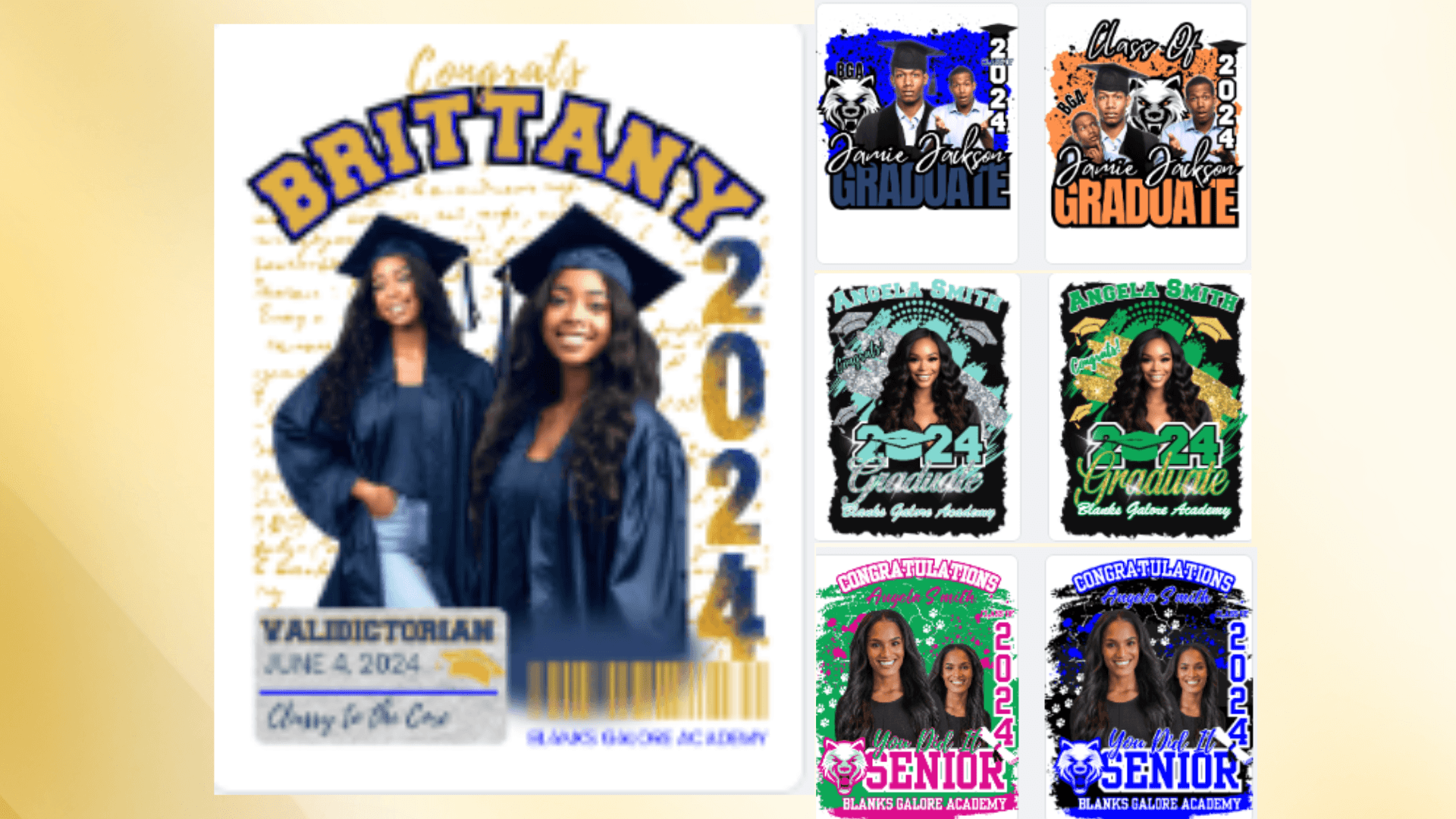 Editable 4pc Grad T-Shirt Bundle (Center Print)