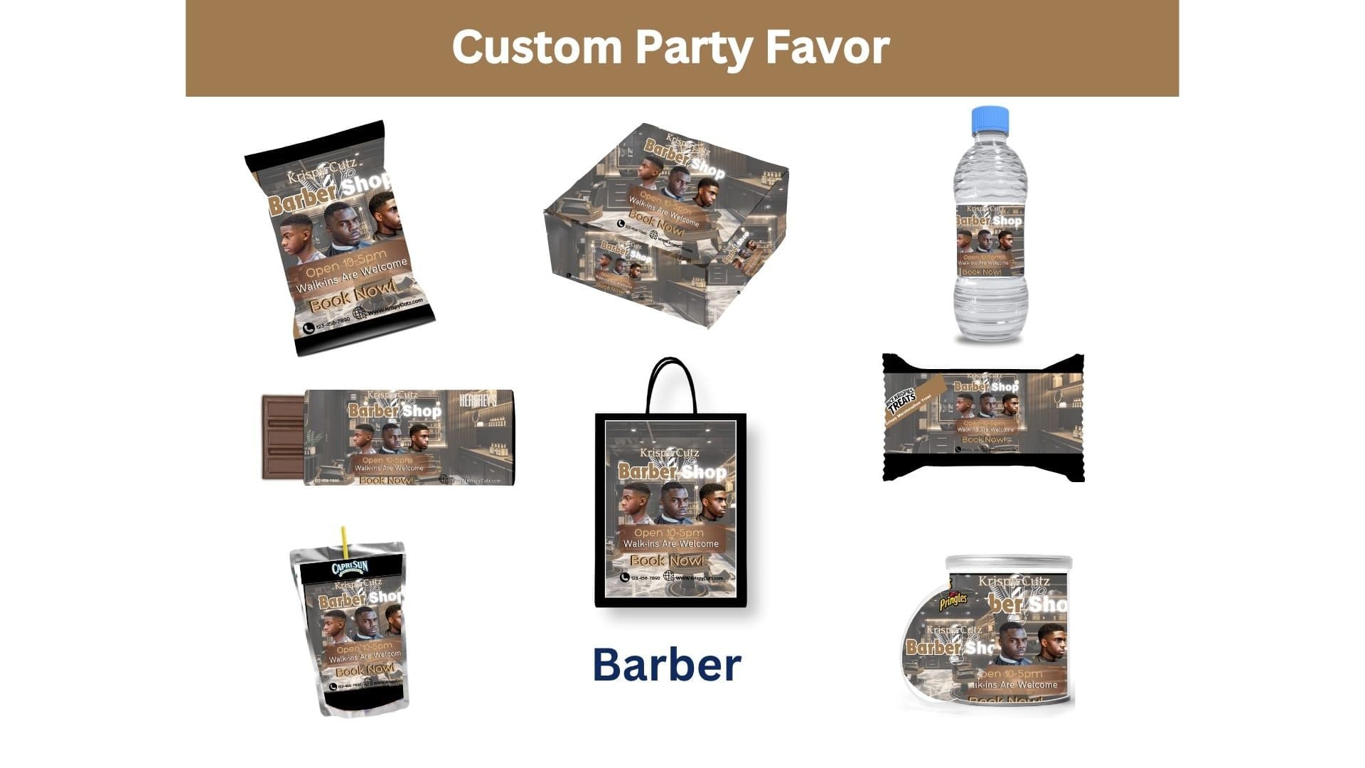 Editable Barber Shop Party Favor Bundle 