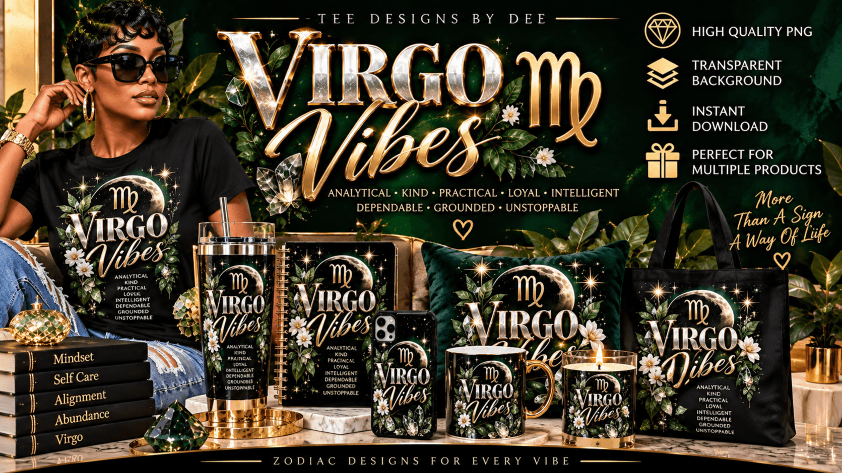 Virgo Vibes Luxury Zodiac PNGs