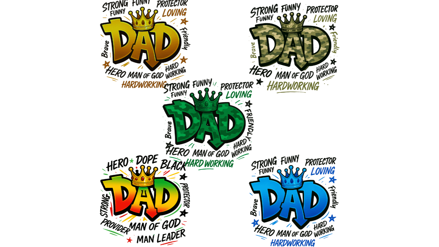 5-Piece Dad PNG Bundle | Crowned Dad Designs  