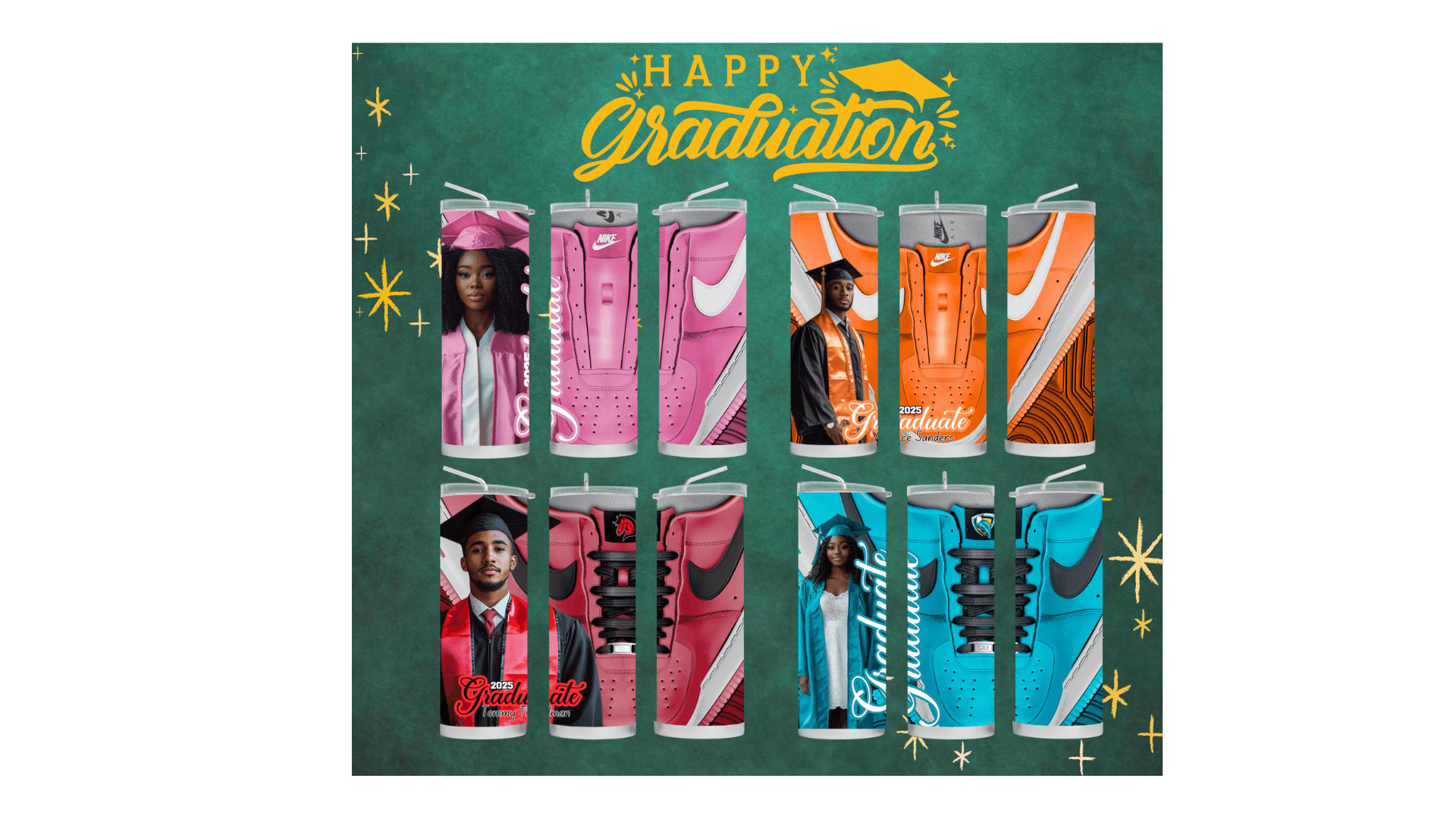 Editable 4-pc Grad Tumbler Templates Bundle