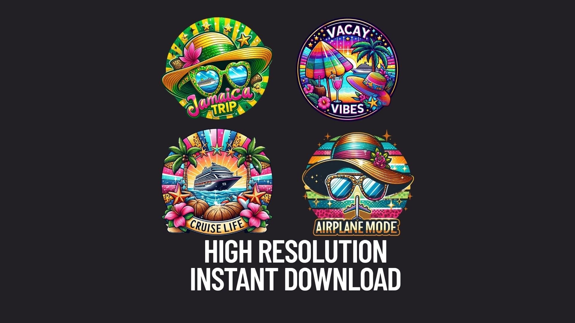 Vacation PNG Bundle – 4 High-Res Designs