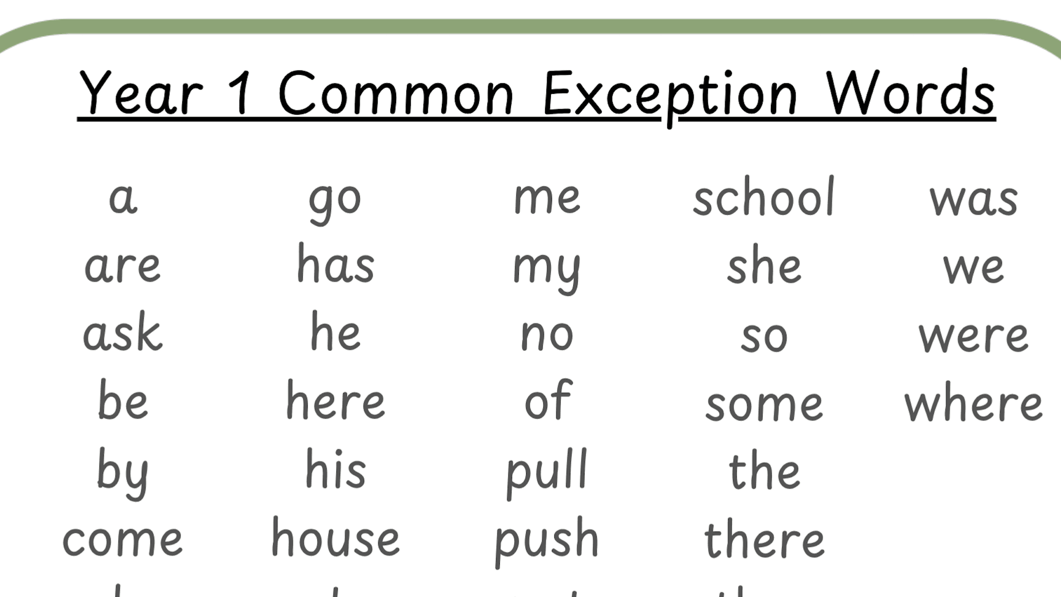 FREE - Year 1 Common Exception Words