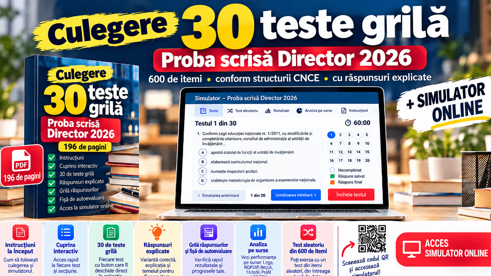 Concurs Director 2026 – 30 Teste Grilă + Simulator