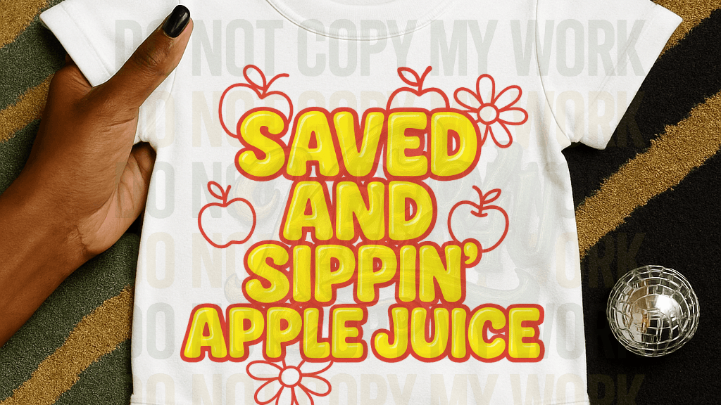 Saved & Sippin’ Apple Juice digital design. 