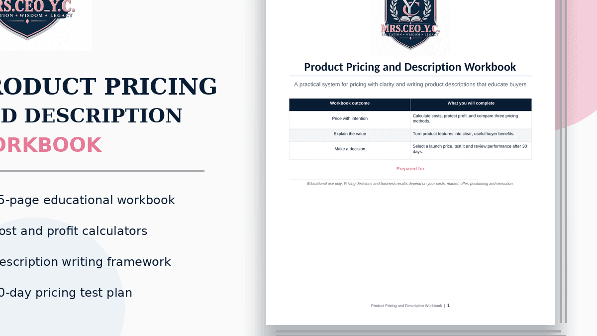 Product Pricing and Description Workbook