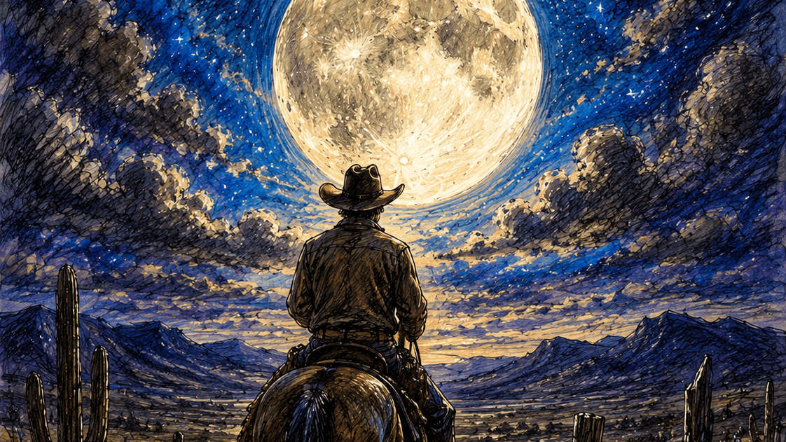 Cowboy rides away at midnight 