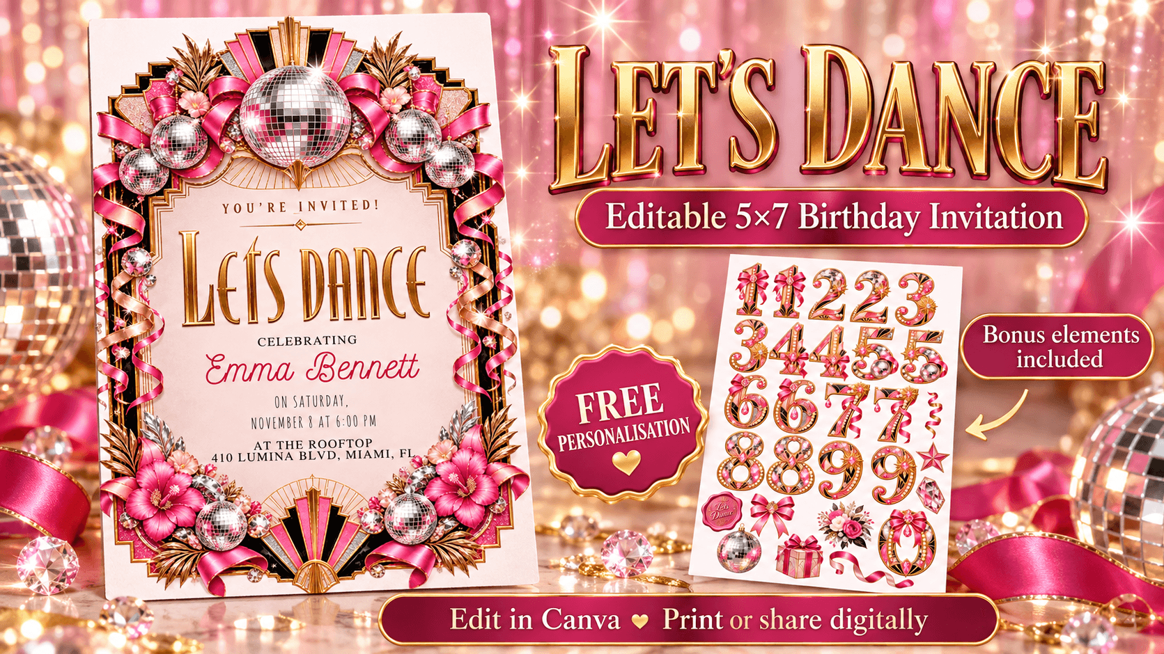 Let’s Dance | Editable Disco Birthday Invitation