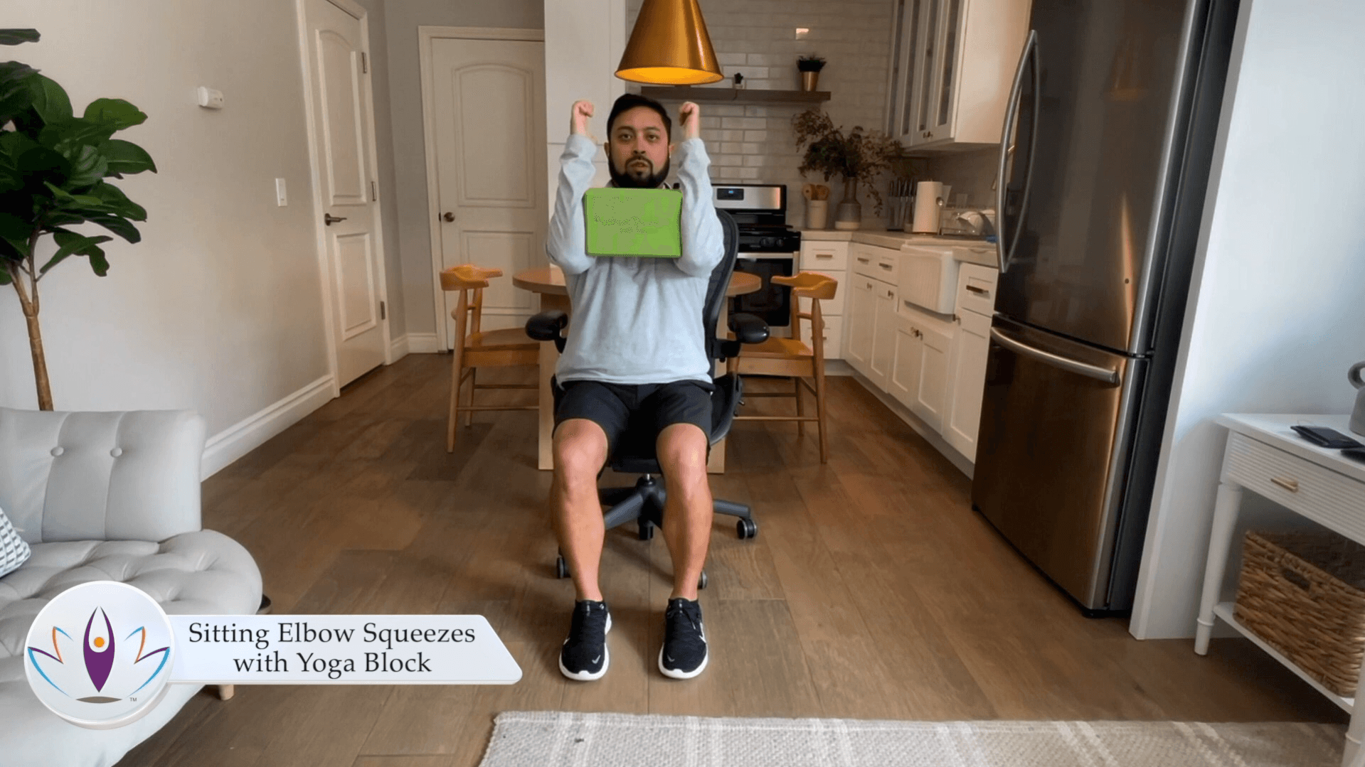 Sitting Elbow Squeezes with Yoga Block