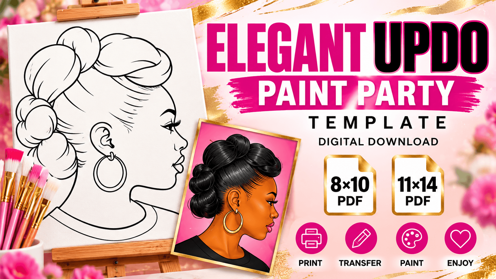 Elegant Updo Paint Party Template