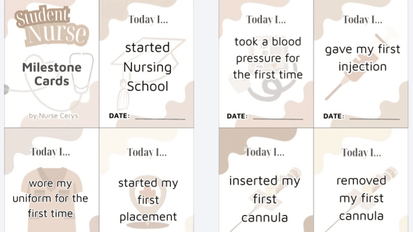 Student Nurse Milestone Cards (Printable PDF)