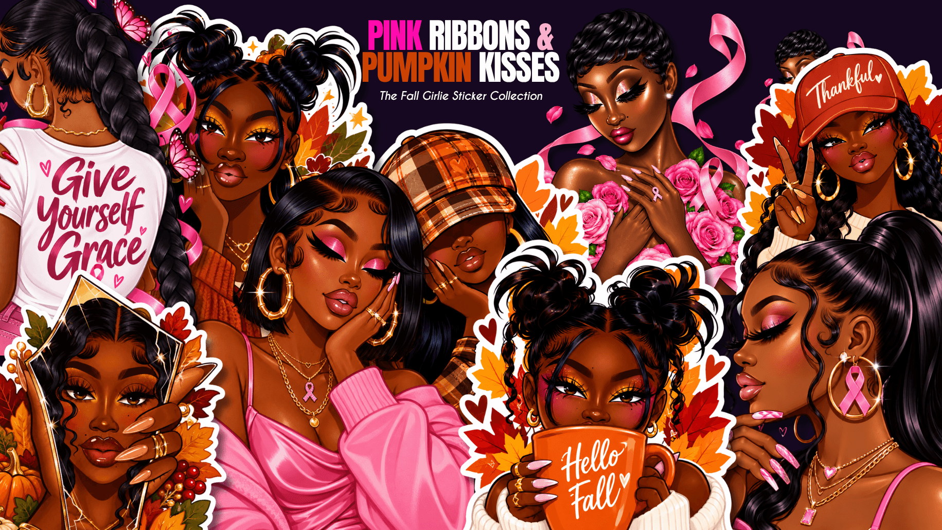 Pink Ribbons & Pumpkin Kisses PNGs