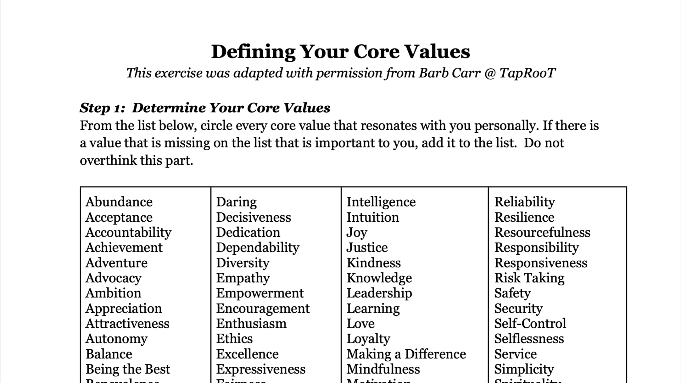 Defining Your Core Values