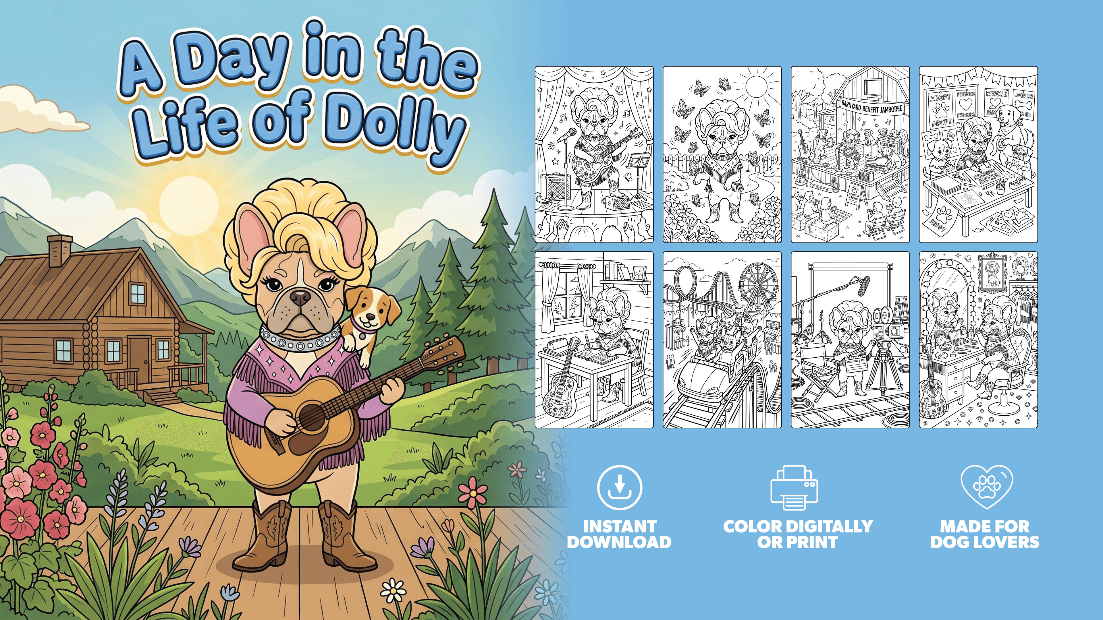 A Day in the Life of Dolly - Digital Coloring Book