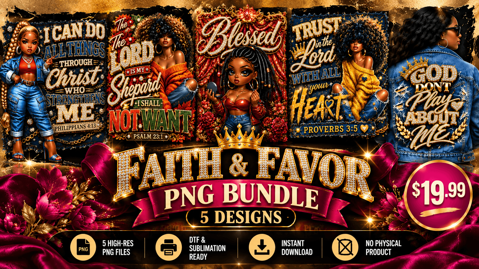 Faith & Favor PNG Bundle – 5 Designs