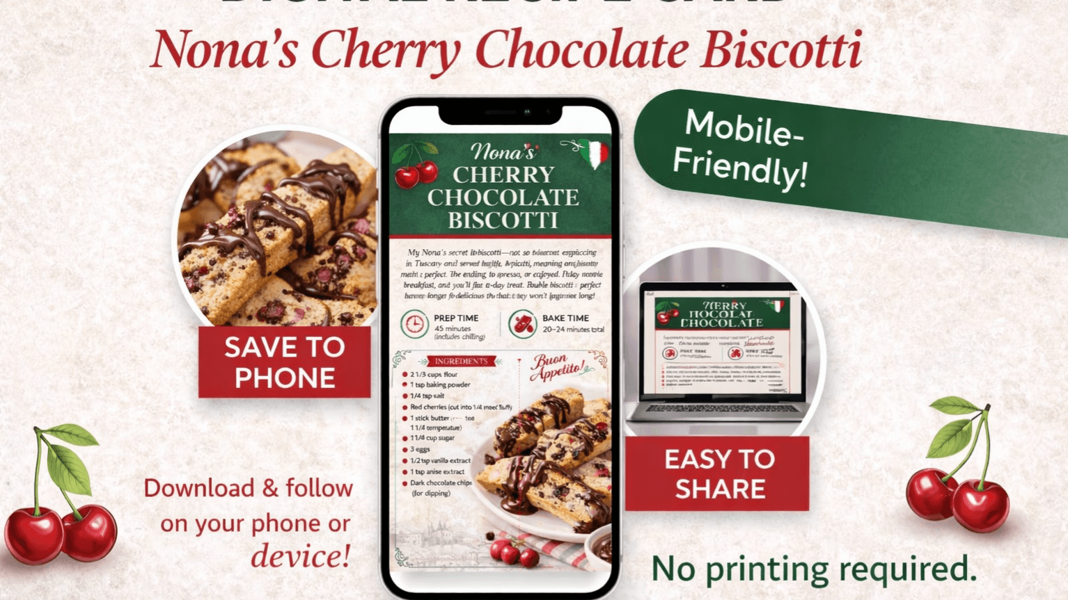 Cherry Chocolate Biscotti Recipe Card