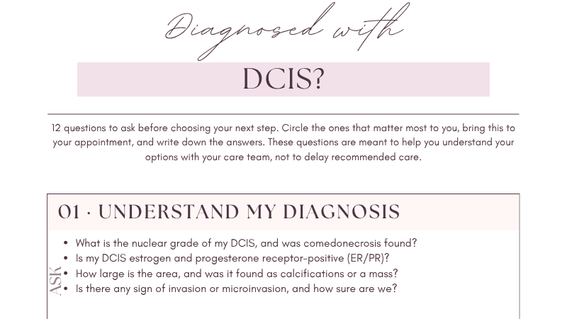 Diagnosed With DCIS? 12 Questions Cheat Sheet