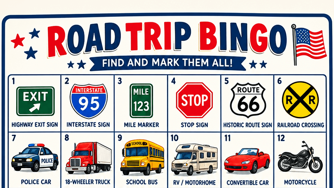 🎁 GET YOUR ROAD TRIP BINGO FOR FREE!