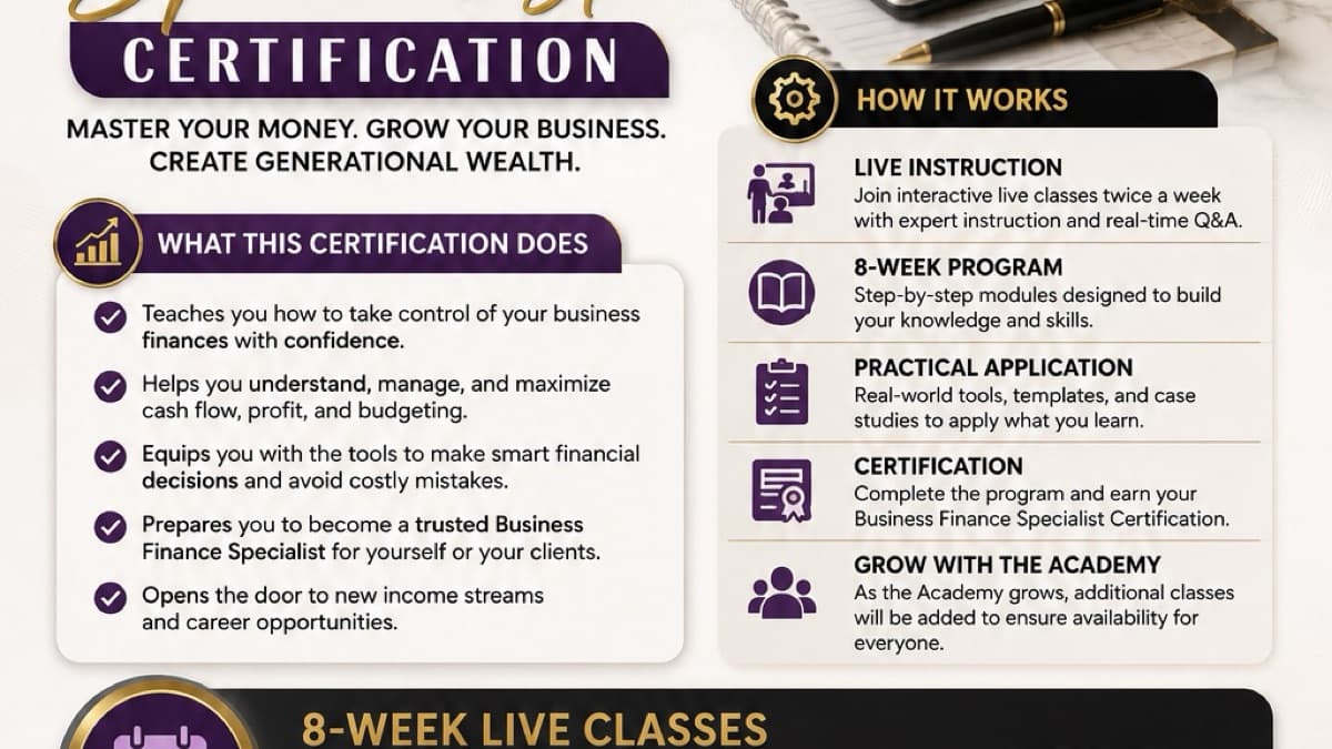 Business Finance Specialist + Credit Education