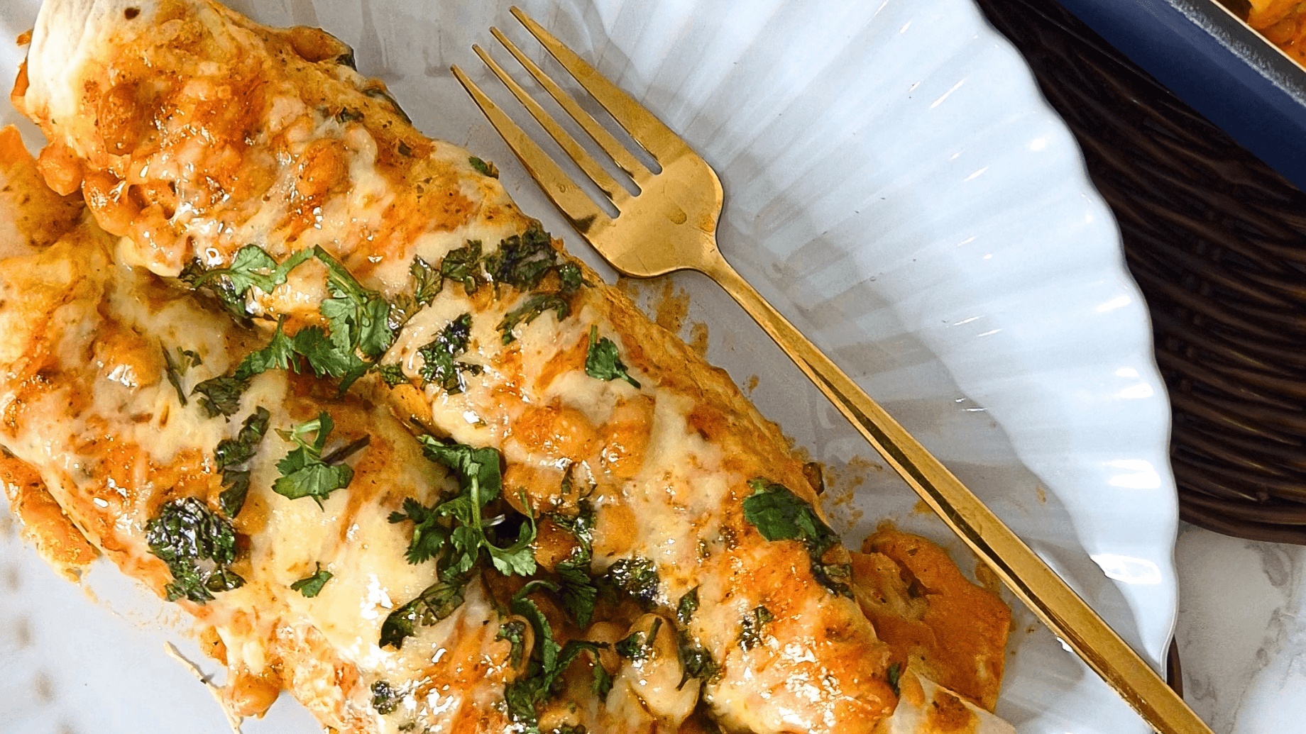 Cheesy Breakfast Masala Beans & Egg Enchiladas