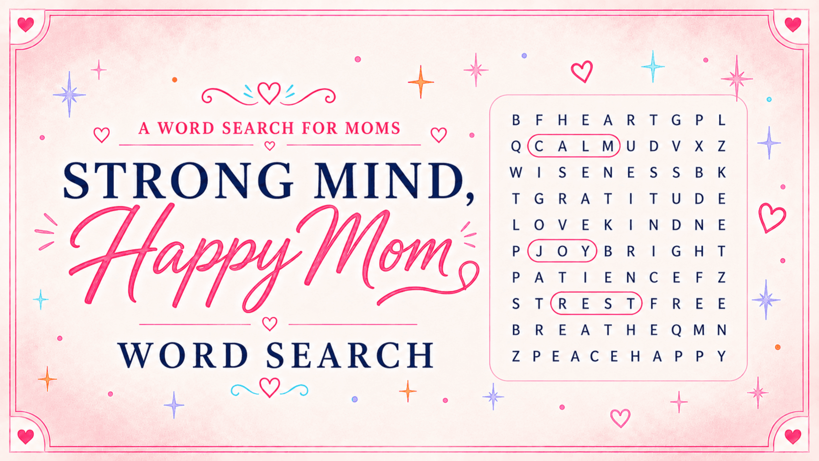 Strong Mind, Happy Mom Word Search 💫